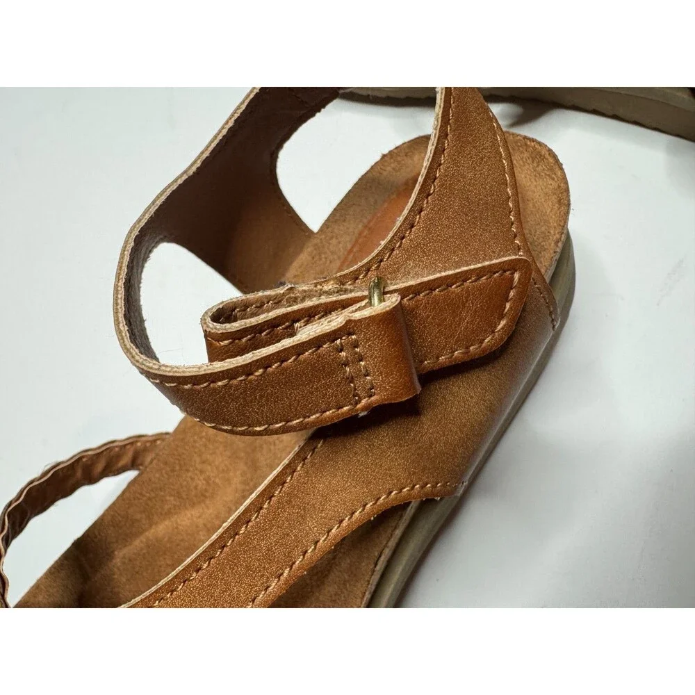 Jessica Cline Size 7M Brooke Wedge Sandals Tan Braided Strappy Crisscross Ankle